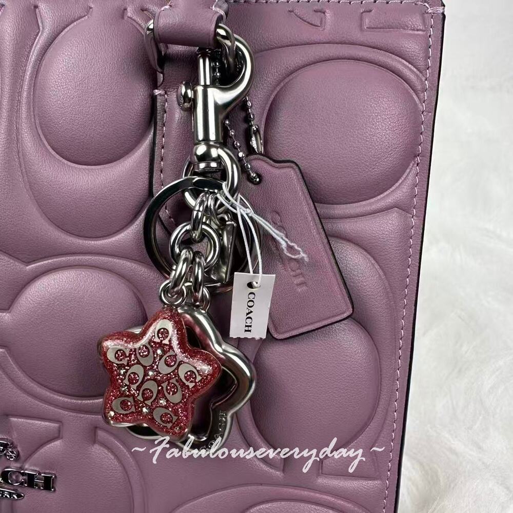 Coach Star Bag Charm Keychain Fob CW489 Silver / Pink Petal NWT